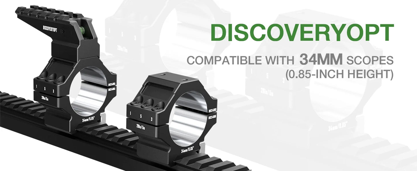 7075 Series Aluminum Heavy Duty Scope Rings - Bubble Level & Picatinny Rail | 30mm or 34mm-Fits 0.85/1.05/1.25-inch Bases