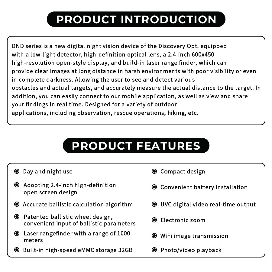 DISCOVERYOPT DND350BC | Digital Night Vision Riflescope with Laser Rangefinder, Ballistic Calculator & Recording