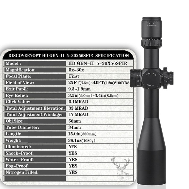 HD GEN II 5-30X56SFIR,SLT FFP IR-MIL ZEROSTOP Optics Scopes - DiscoveryOpt Rifle Scopes-UK -