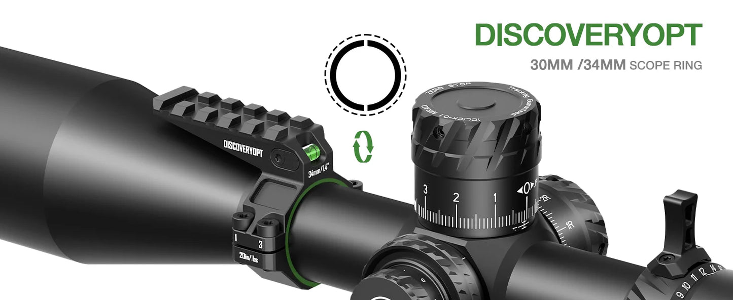 6061 Series Aluminum Scope Rings - Bubble Level & Picatinny Rail | 30/34MM-Fits 0.85-inch Bases