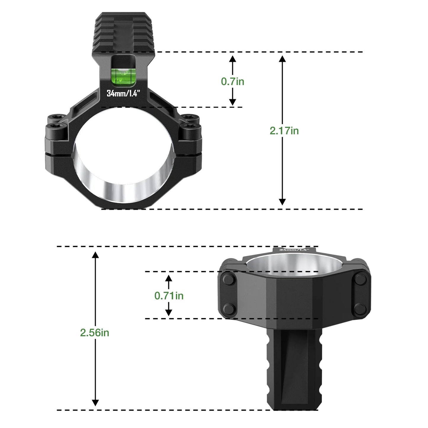 6061 Series Aluminum Scope Rings - Bubble Level & Picatinny Rail | 30/34MM-Fits 0.85-inch Bases