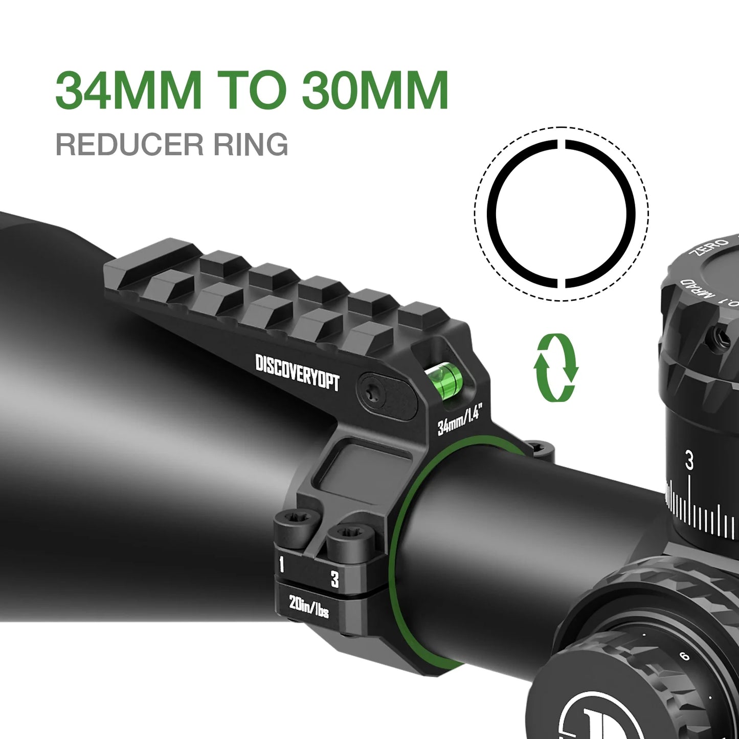 6061 Series Aluminum Scope Rings - Bubble Level & Picatinny Rail | 30/34MM-Fits 0.85-inch Bases