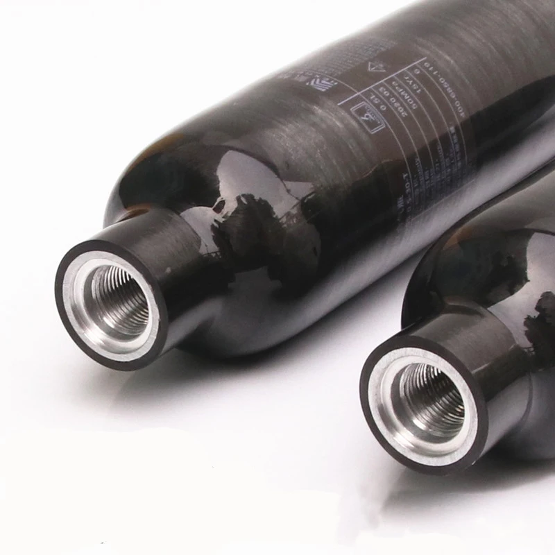 Carbon fiber right-angle fitting, intervals 0.36 l, 0.42 l, 0.5 l, HPA, precious, 4500 psi, 300 bar, M18 x 1.5.