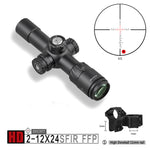 Discoveryopt HD 2-12X24SFIR First Focal Plane, Six Level Red Illuminated Reticle, Riflescope for Hunting with 30mm Tube