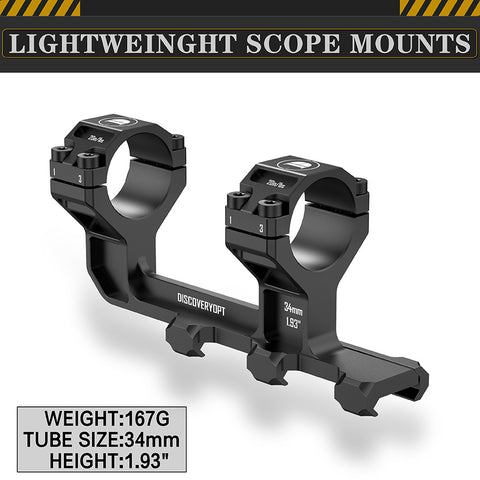 DISCOVERYOPT Rigid Precision Scope Mount,0 MOA Scope Mount, 30mm or 34mm Cantilever Mount, 1.93inch or 1.5inch Scope Mount, Picatinny Scope Mount Lightweight Rifle Scope Mount
