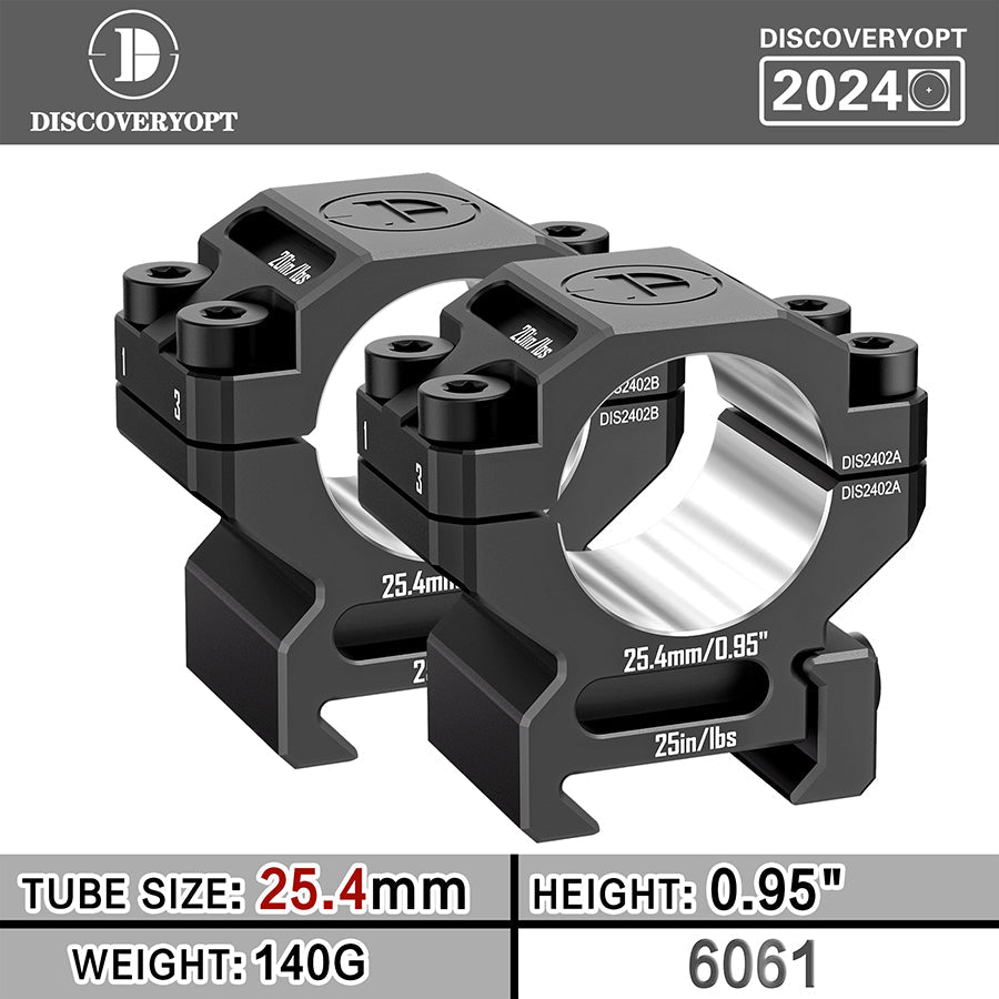 DISCOVERYOPT 6061 Aluminum Scope Rings – 25.4mm/30mm/34mm/35mm Tube | Fits 0.97"/1.26"/1.45" Scope Mount for Picatinny Rail