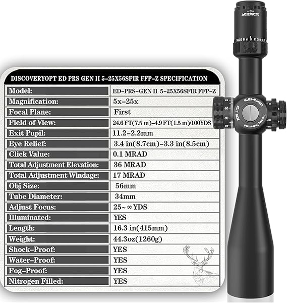 DISCOVERYOPT ED-PRS GENⅡ 5-25X56SFIR FFP-MRAD/MOA-ZERO STOP  Diameter:34MM Optics Scopes