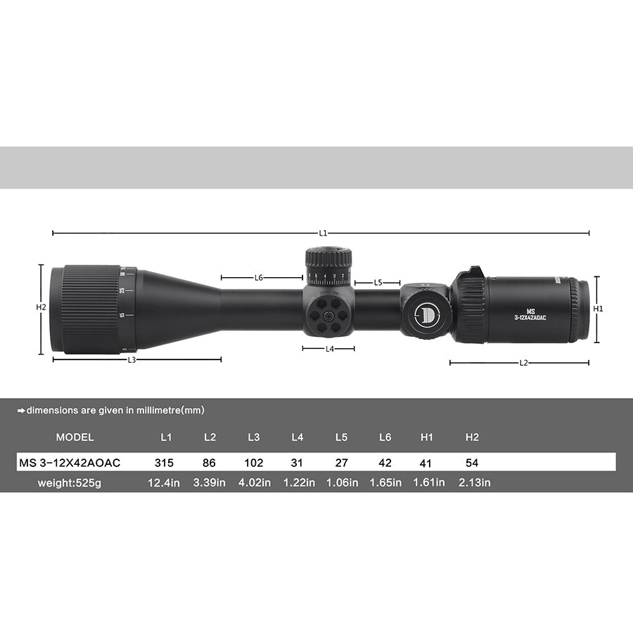 DISCOVERYOPT MS 3-12X42AOAC SFP-MOA Diameter:25.4MM Optics Scopes