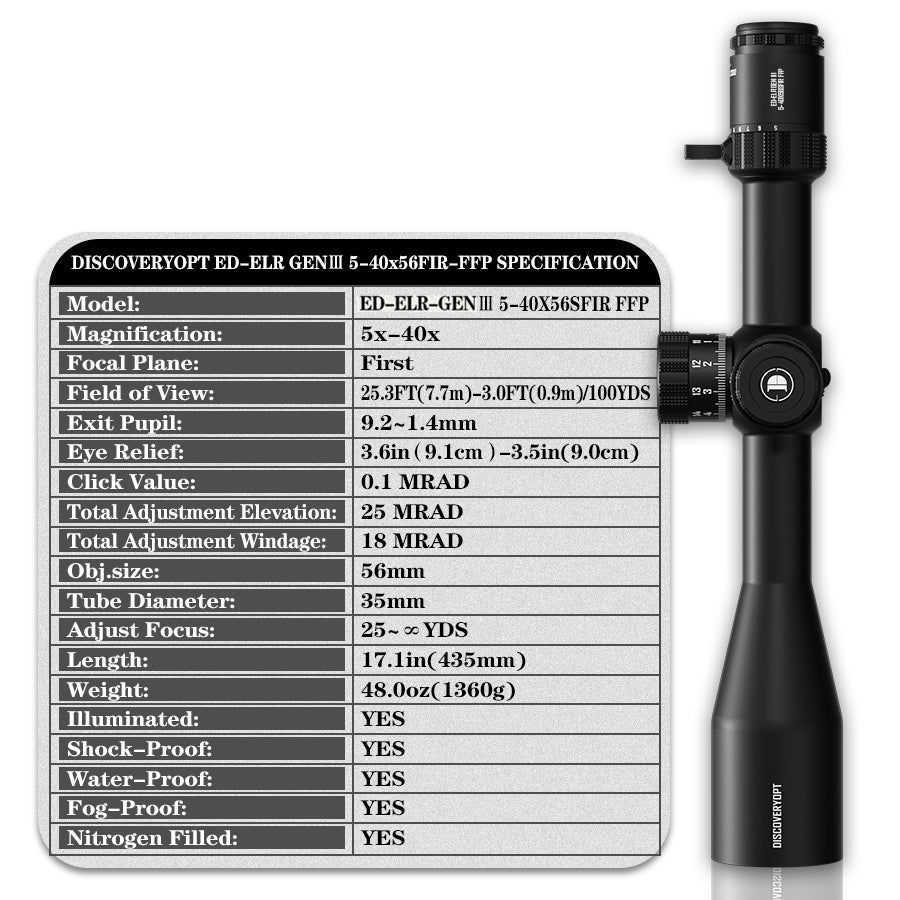 ED-ELR GEN3 5-40X56SFIR FFP-MRAD/MOA-Z Diameter:35MM Optics Scope