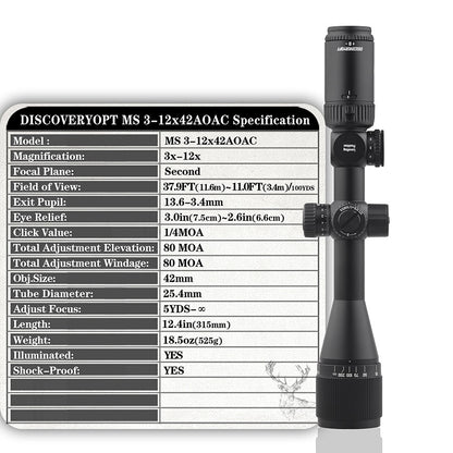 DISCOVERYOPT MS 3-12X42AOAC SFP-MOA Diameter:25.4MM Optics Scopes