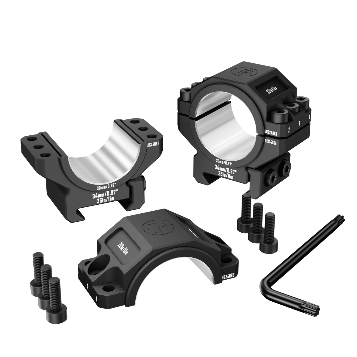 DISCOVERYOPT 6061 Aluminum Heavy-Duty Scope Rings – Fits 30mm & 34mm Tubes | 0.97"/1.26" Height | Picatinny Rail Compatible