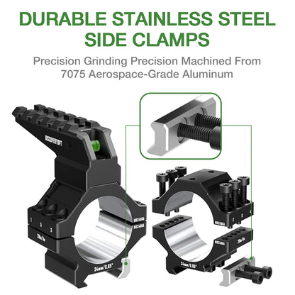 7075 Series Aluminum Heavy Duty Scope Rings -  Bubble Level & Picatinny Rail | 30mm or 34mm-Fits 0.85/1.05/1.25-inch Bases