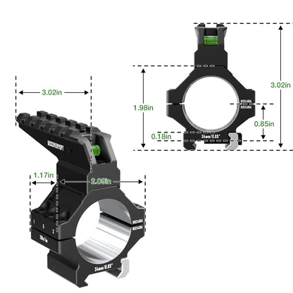 7075 Series Aluminum Heavy Duty Scope Rings -  Bubble Level & Picatinny Rail | 30mm or 34mm-Fits 0.85/1.05/1.25-inch Bases