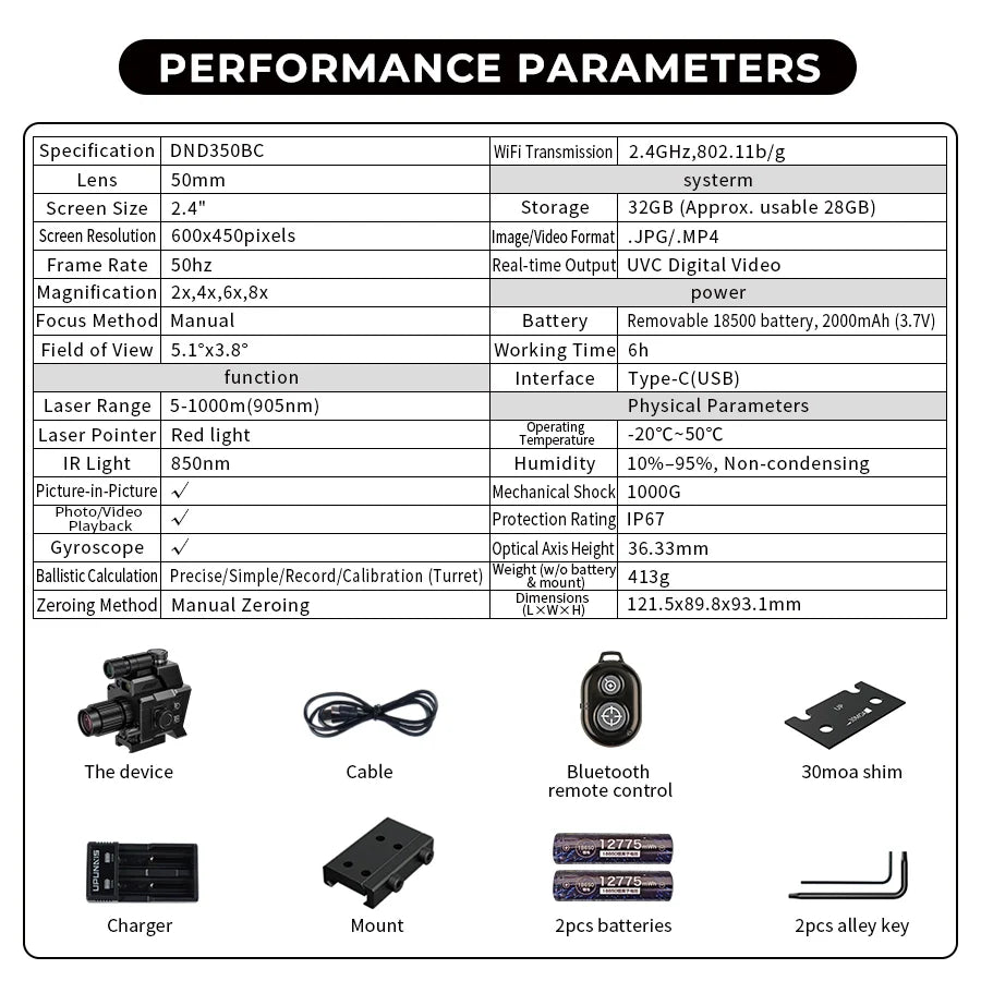 DISCOVERYOPT DND350BC Digital Night Vision Scope – | High-Resolution Night Vision Optics with Laser Rangefinder &amp; Ballistic Calculator