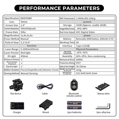 DISCOVERYOPT DND350BC Digital Night Vision Scope – | High-Resolution Night Vision Optics with Laser Rangefinder &amp; Ballistic Calculator
