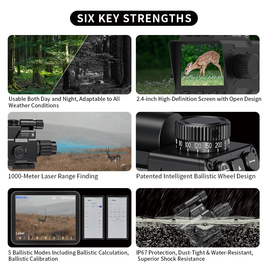 DISCOVERYOPT DND350BC | Digital Night Vision Riflescope with Laser Rangefinder, Ballistic Calculator & Recording