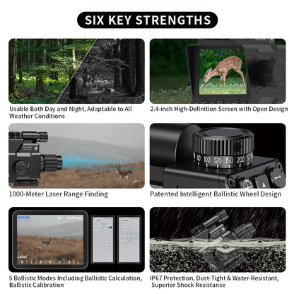 DISCOVERYOPT DND350BC | Digital Night Vision Riflescope with Laser Rangefinder, Ballistic Calculator & Recording