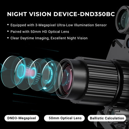 DISCOVERYOPT DND350BC | Digital Night Vision Riflescope with Laser Rangefinder, Ballistic Calculator & Recording