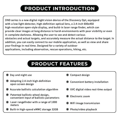DISCOVERYOPT DND350BC Digital Night Vision Scope – | High-Resolution Night Vision Optics with Laser Rangefinder &amp; Ballistic Calculator