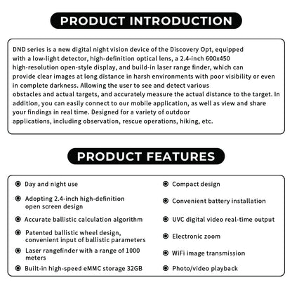 DISCOVERYOPT DND350BC | Digital Night Vision Riflescope with Laser Rangefinder, Ballistic Calculator & Recording