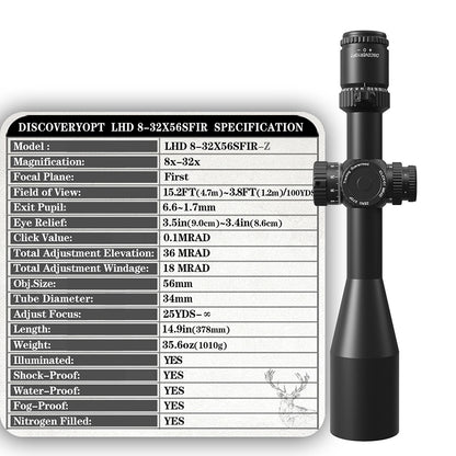 DISCOVERYOPT LHD 8-32X56SFIR FFP-Z-MRAD/MOA Diameter:34MM Optics Scopes