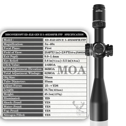 ED-ELR GEN II 5-40X56SFIR FFP-MRAD/MOA-Z Diameter:35MM Optics Scope