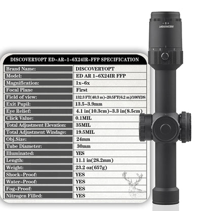 DISCOVERYOPT ED-AR 1-6X24IR FFP-MIL LPVO Diameter:30MM Short Optics Scope