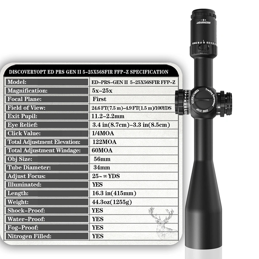 DISCOVERYOPT ED-PRS GENⅡ 5-25X56SFIR FFP-MRAD/MOA-ZERO STOP  Diameter:34MM Optics Scopes