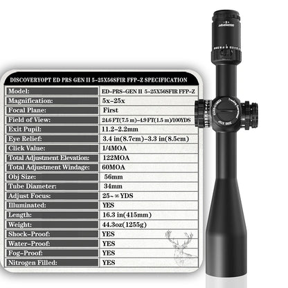 DISCOVERYOPT ED-PRS GENⅡ 5-25X56SFIR FFP-MRAD/MOA-ZERO STOP  Diameter:34MM Optics Scopes