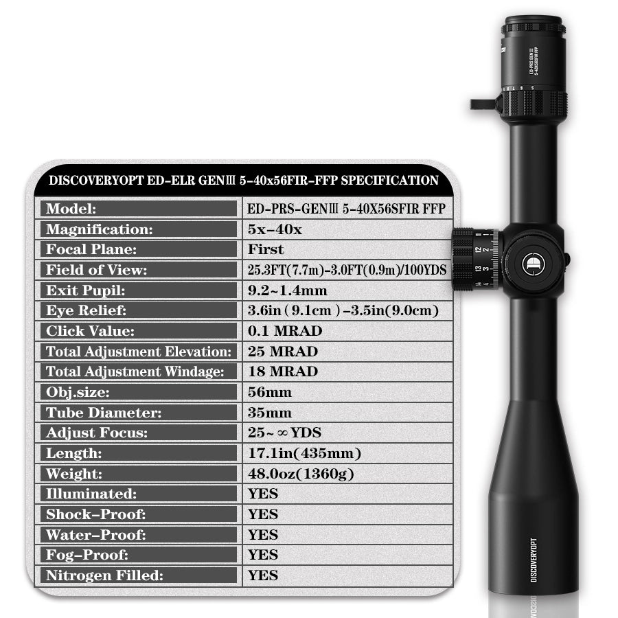 DISCOVERYOPT ED-ELR GEN III 5-40X56SFIR FFP-MRAD/MOA-Z Diameter:35MM