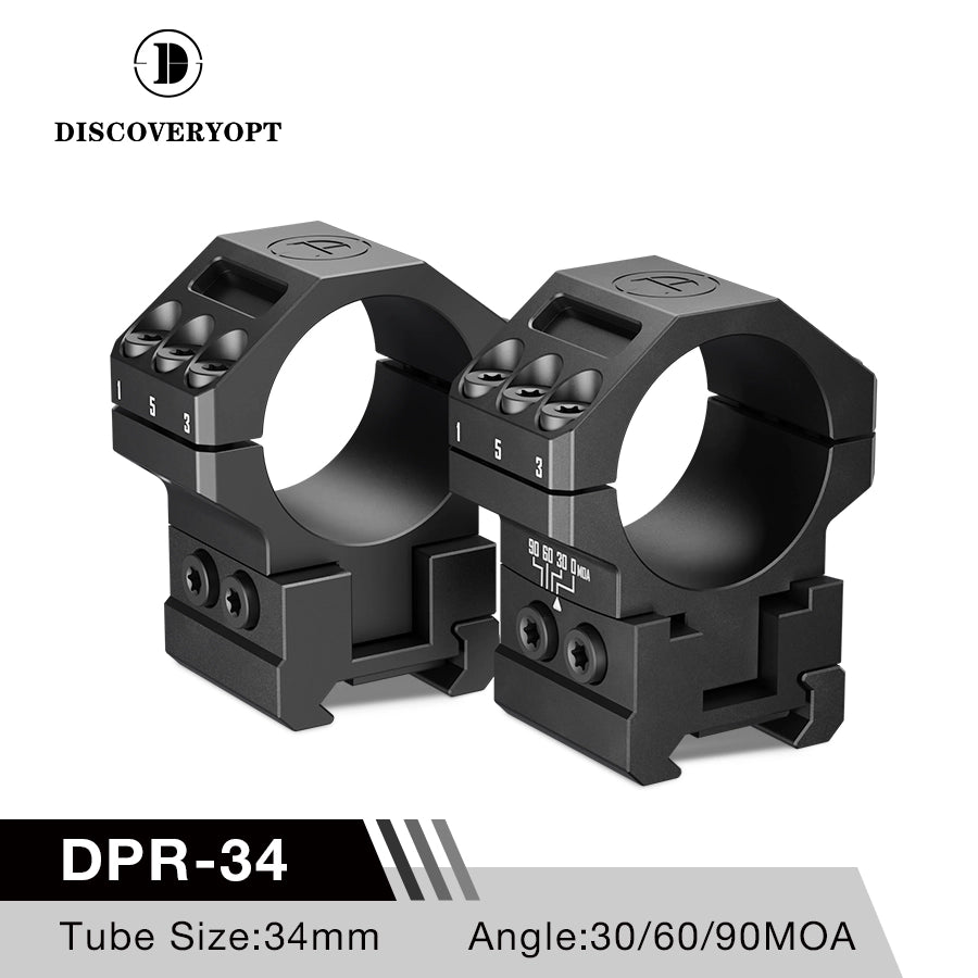 DISCOVERYOPT 7075 Aluminum Heavy Duty Angle-Adjustable 30/60/90 MOA Scope Rings – Fits 34mm Tube | 1.35" Height | Picatinny Rail Compatible