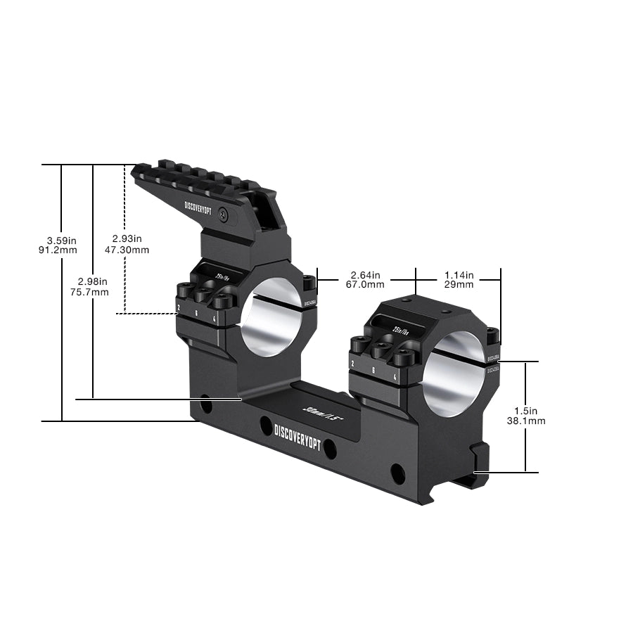 DISCOVERYOPT 0 MOA Heavy Duty Scope Mount, Picatinny One-Piece Base with Integrated Top Rail - Fits 30mm/34mm Tubes, 1.18"/1.5" Center Height