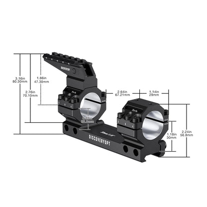 DISCOVERYOPT 0 MOA Heavy Duty Scope Mount, Picatinny One-Piece Base with Integrated Top Rail - Fits 30mm/34mm Tubes, 1.18"/1.5" Center Height