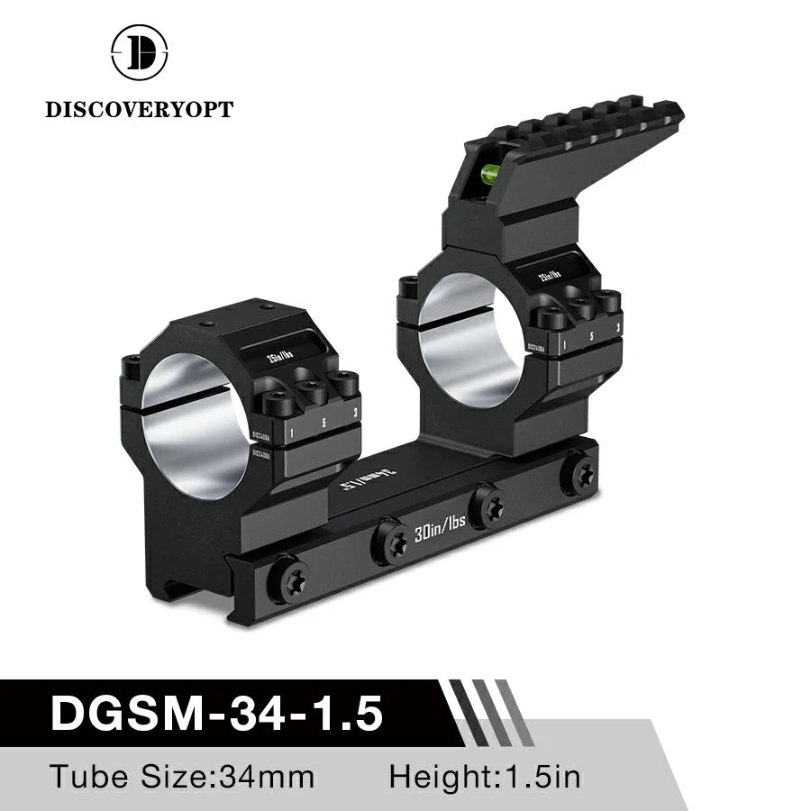 DISCOVERYOPT 0 MOA Heavy Duty Scope Mount, Picatinny One-Piece Base with Integrated Top Rail - Fits 30mm/34mm Tubes, 1.18"/1.5" Center Height