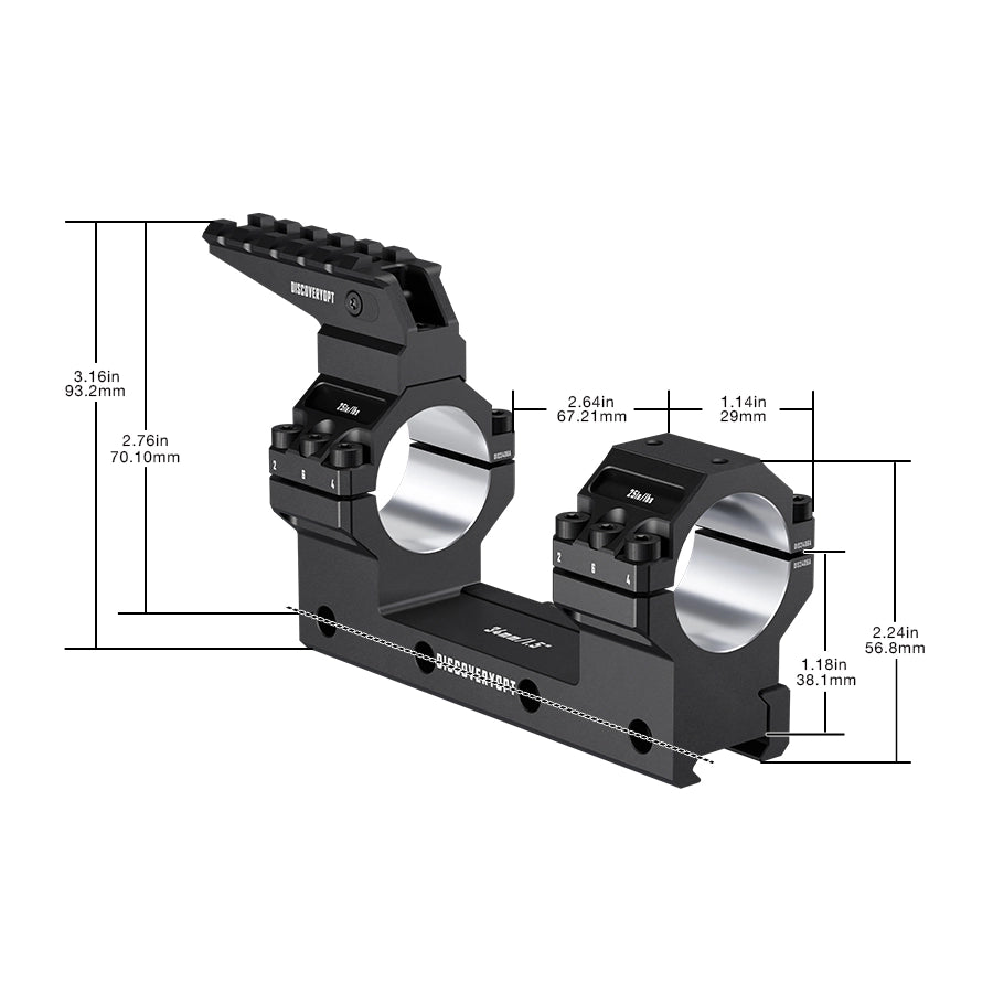 DISCOVERYOPT 0 MOA Heavy Duty Scope Mount, Picatinny One-Piece Base with Integrated Top Rail - Fits 30mm/34mm Tubes, 1.18"/1.5" Center Height