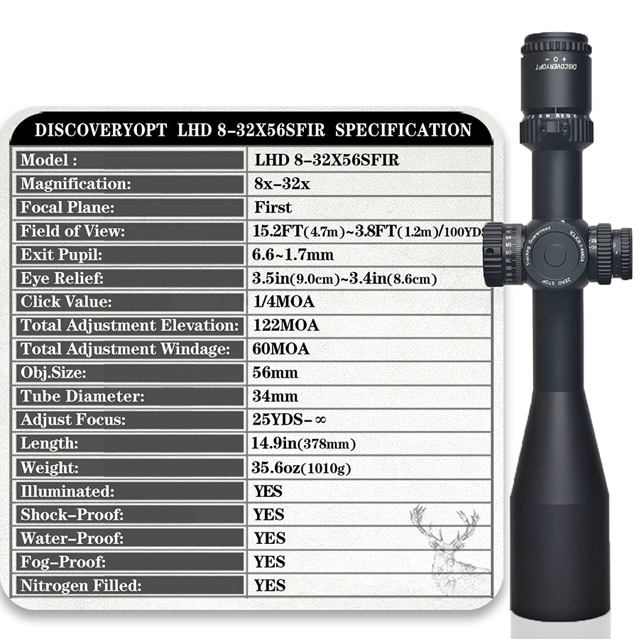 DISCOVERYOPT LHD 8-32X56SFIR FFP-Z-MRAD/MOA Diameter:34MM Optics Scopes
