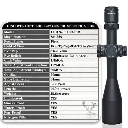 DISCOVERYOPT LHD 8-32X56SFIR FFP-Z-MRAD/MOA Diameter:34MM Optics Scopes