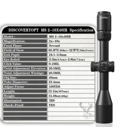 DISCOVERYOPT MS 2-10X40IR SFP-MIL Diameter:25.4MM Optics Scopes