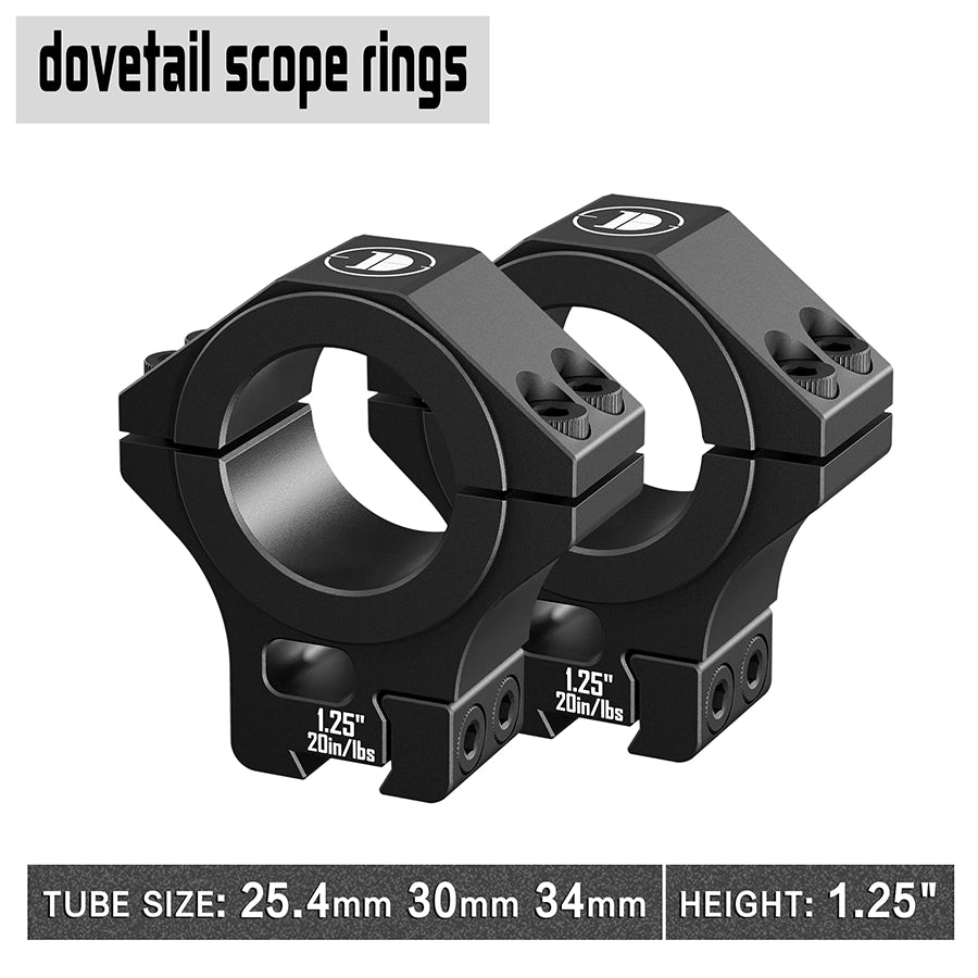 DISCOVERYOPT Multi-Compatible Mount for Dovetail Rails Scope Rings for 25.4mm/30mm/34mm Tubes – 1.25" High Scope Rings