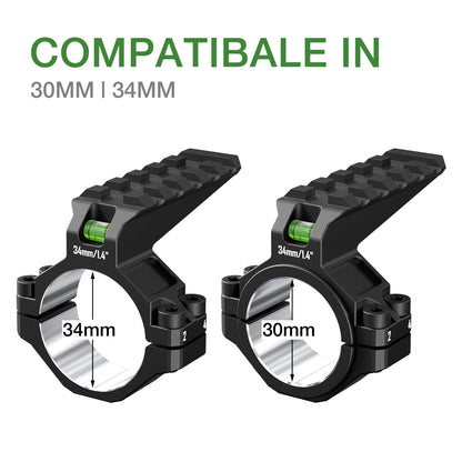 DISCOVERYOPT Single Scope Ring with Integrated Bubble Level & Top Picatinny Rail - Fits 30mm/34mm Tubes