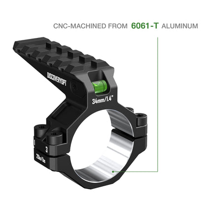 DISCOVERYOPT Single Scope Ring with Integrated Bubble Level & Top Picatinny Rail - Fits 30mm/34mm Tubes