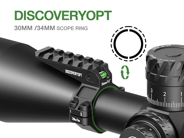 DISCOVERYOPT Single Scope Ring with Integrated Bubble Level & Top Picatinny Rail - Fits 30mm/34mm Tubes