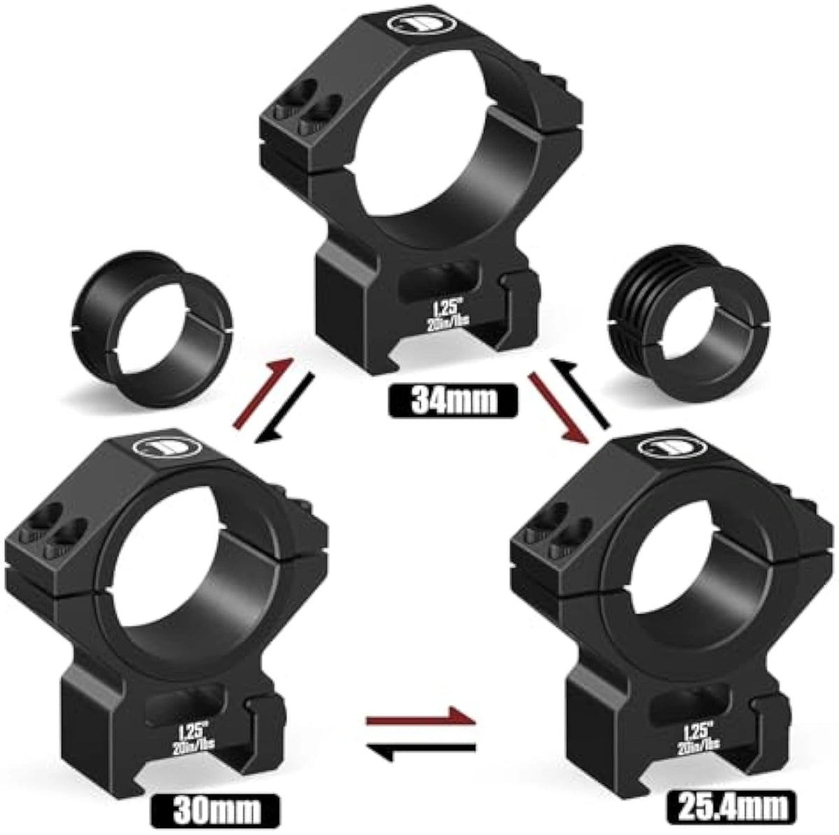 DISCOVERYOPT Multi-Compatible Mount for Dovetail Rails Scope Rings for 25.4mm/30mm/34mm Tubes – 1.25" High Scope Rings