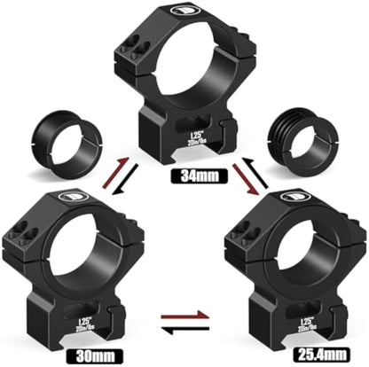 DISCOVERYOPT Multi-Compatible Mount for Dovetail Rails Scope Rings for 25.4mm/30mm/34mm Tubes – 1.25" High Scope Rings