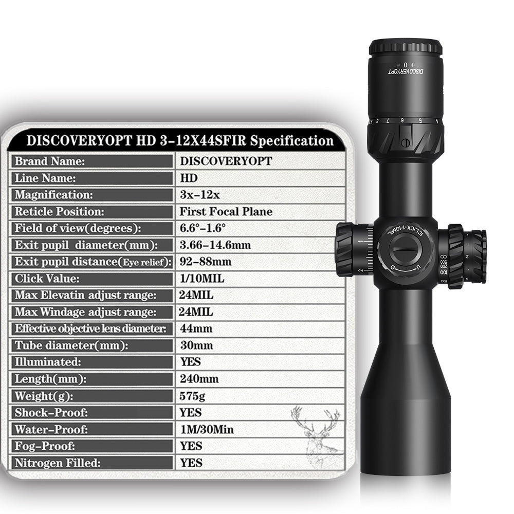 DISCOVERYOPT HD 3-12X44SFIR FFP-MIL  Tube Diameter:30MM Short Optics Scopes