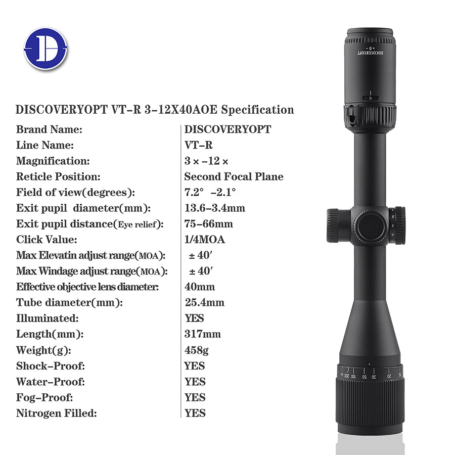 Discovery VT-R 3-12X40AOE Hunting Scope Tactical Optical Sight